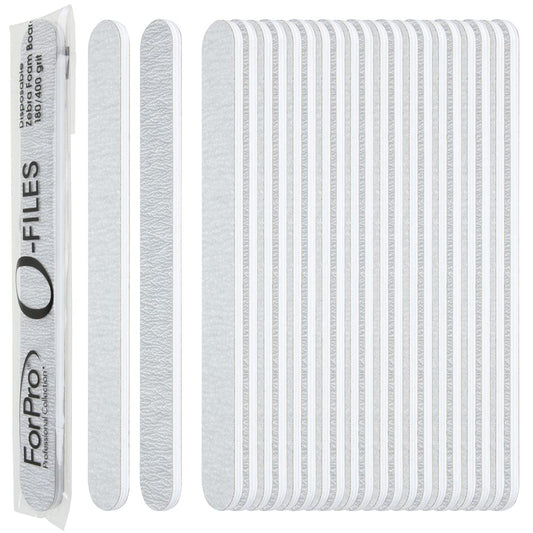 ForPro O-Files Foam Board, 180/400 Grit, Zebra, Double-Sided Manicure Nail File, 6” L x .75” W, 100-Count