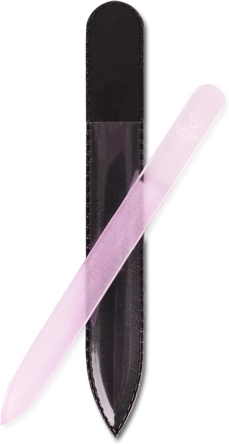 Bona Fide Beauty Czech Glass Nail File for Acrylic Nails, Crystal Glass Nail File with Sleeve. Coarse Fingernail Filer for Fake Nails (Purple)