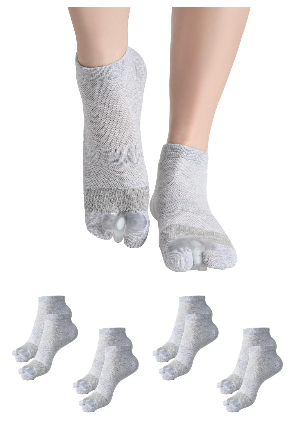 Happy Feet Alignment Socks, Adjustable Yoga Toe Separators For Men Women, Wearable On The Go,Gray L