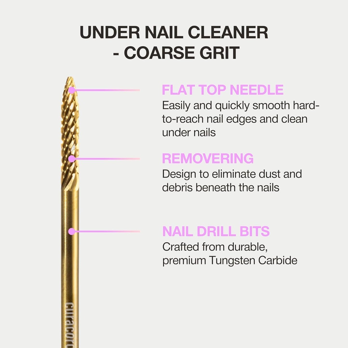 Curacoro Under Nail Cleaner 3/32'' Safety Carbide Bit (Coarse), Professional Design to Remove Dirt, Debris, Dead Skin for Healthy Nail Growth, Nail Drill Bits Manicure Salon & Home