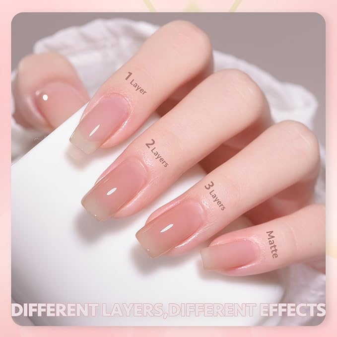 GAOY Nude Jelly Gel Nail Polish Set, 6 Colors Milky Pink Neutral Gel Kit for Salon and Nail Art DIY at Home