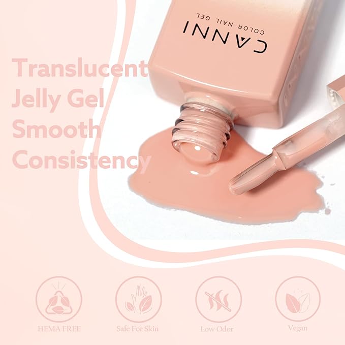 CANNI Jelly Pink Gel Nail Polish, 1Pcs Jelly Nude Pink Gel Polish Sheer Clear Light Pink Gel Polish Translucent Color Nail Polish Gel Soak Off U V Gel Nail French Nail Manicure Salon DIY