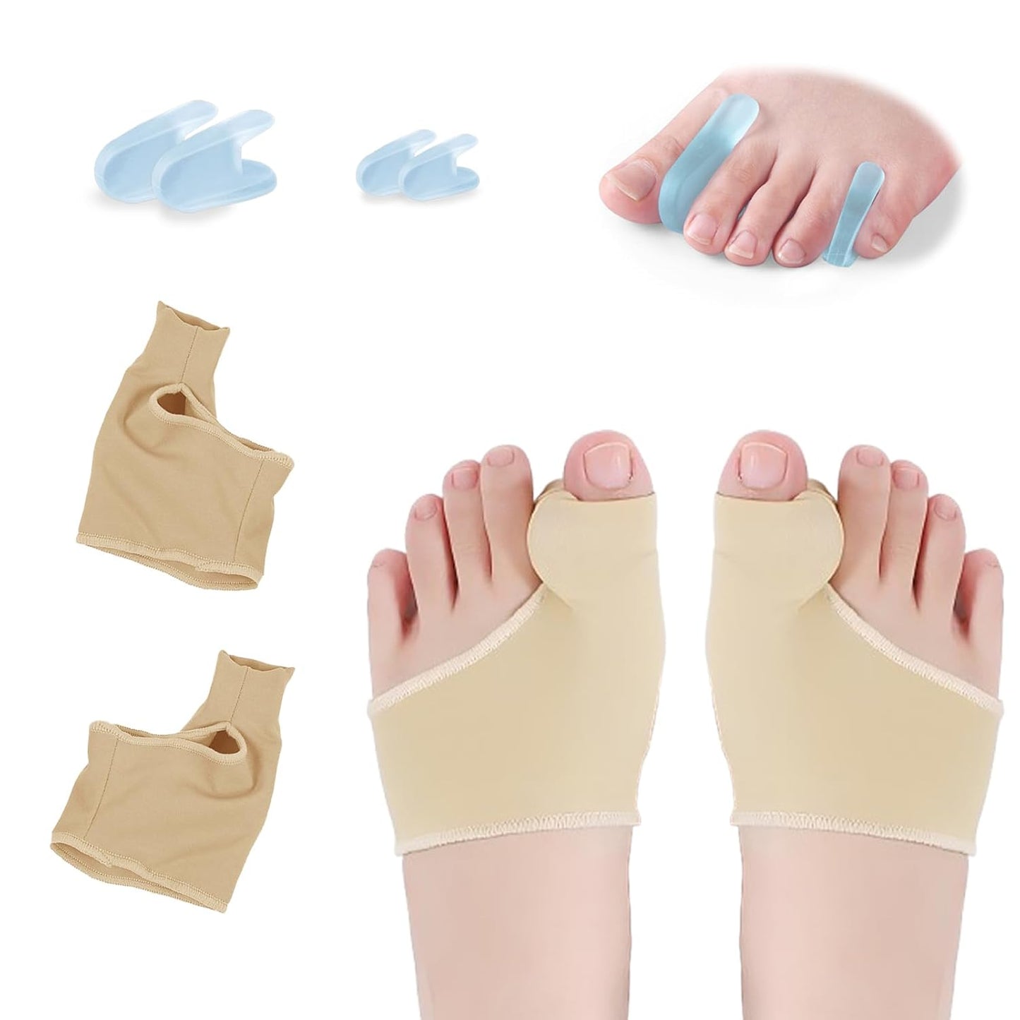 Bunion Corrector Sleeve Socks with Big Toe Separators and Pinky Separators Pack for Men and Women Non-Slip Big Toe Straightener Big Toe Alignment Bunion Toe Relief Pain (Khaki, Small)