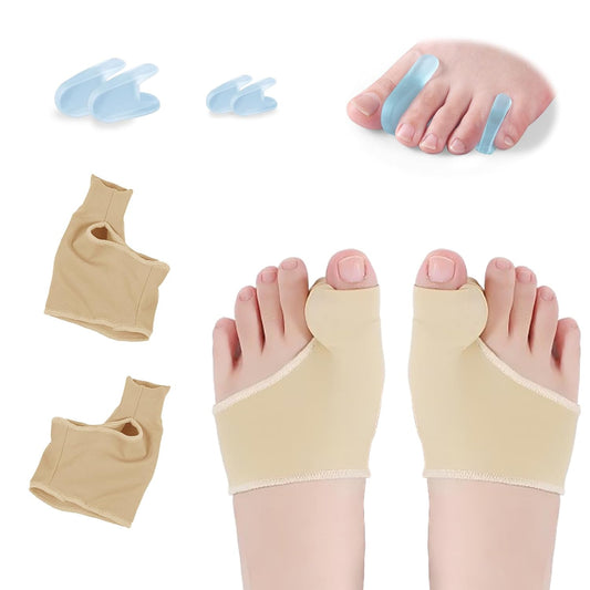 Bunion Corrector Sleeve Socks with Big Toe Separators and Pinky Separators Pack for Men and Women Non-Slip Big Toe Straightener Big Toe Alignment Bunion Toe Relief Pain (Khaki, Small)