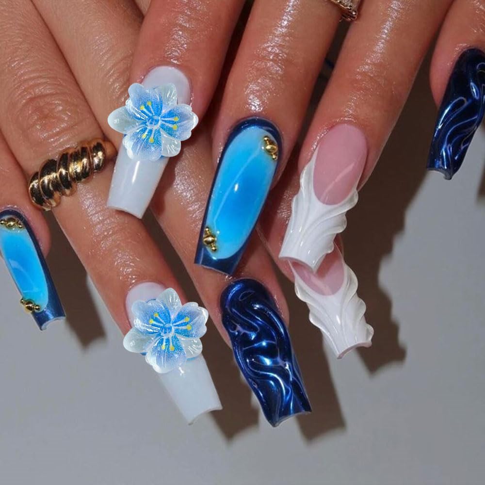 100PCS 3D Flower Nail Charms, Hawaii Colorful Resin Floral Nail Accessories Summer Flat Back Acrylic Manicure Decorations for Women DIY Nail Supplies