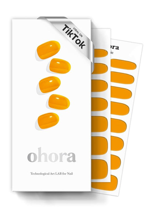 ohora Semi Cured Gel Nail Strips (N Tint Orange) - Brown, Tint, Works with Any UV/LED Lamps, Salon-Quality, Long Lasting, Easy to Apply & Remove - Includes 2 Prep Pads, Nail File & Wooden Stick