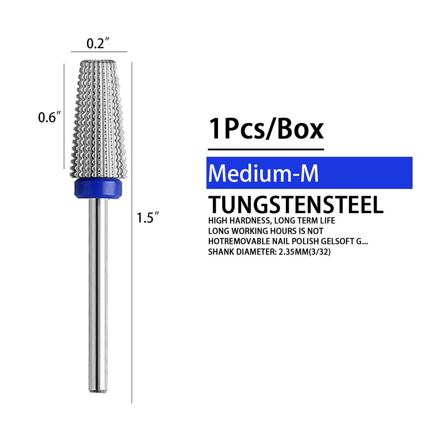 5 in 1 Nail Drill Bits Carbide Rotary Bit,3/32" Shank - Manicure Nail Art, Drill Machine Accessory,Acrylic or Hard Gel Remover (M)