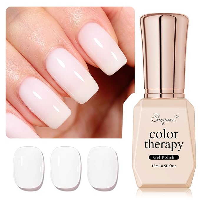 Milky White Gel Nail Polish, 15ml Natural Translucent Jelly Nude Color Soak Off UV Light Cure Gel Polish for Nail Art Salon DIY Manicure at Home