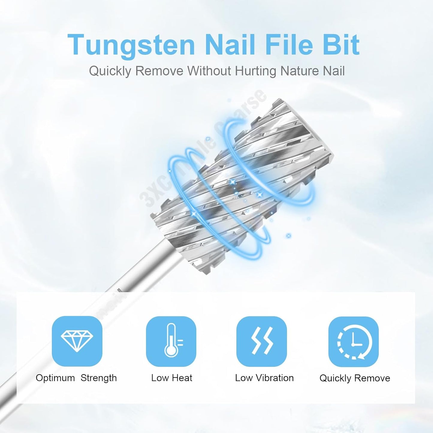 3/32" Large Barrel Bit Tungsten Carbide Nail Drill Bit Safety Bit for Gel & Acrylic Removal, 2- Way Rotating Efile Tip, Salon Electric File Accessory (3XC Girt, Silver)