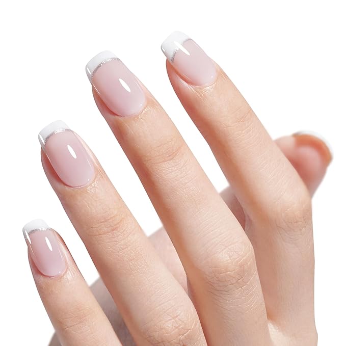 AILLSA Nude Pink Gel Nail Polish Set - White, Red, Milky Neutral Translucent Gel Polish with Base and Top Coat - 5+2 Kit - Bright Wedding Color - Jelly Soak Off U V Manicure Salon DIY at Home