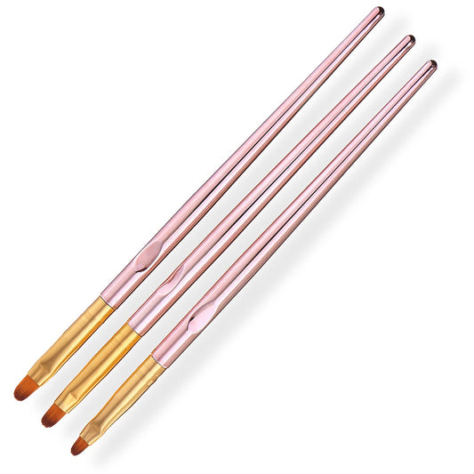 SILPECWEE 3 Pcs Oval Nail Brush Set - Rose Gold, Acrylic Nail Art Brushes Manicure Painting Pen Design Tool Professional Remover Polish Nail Clean Up Brushes (7mm/9mm/10mm)
