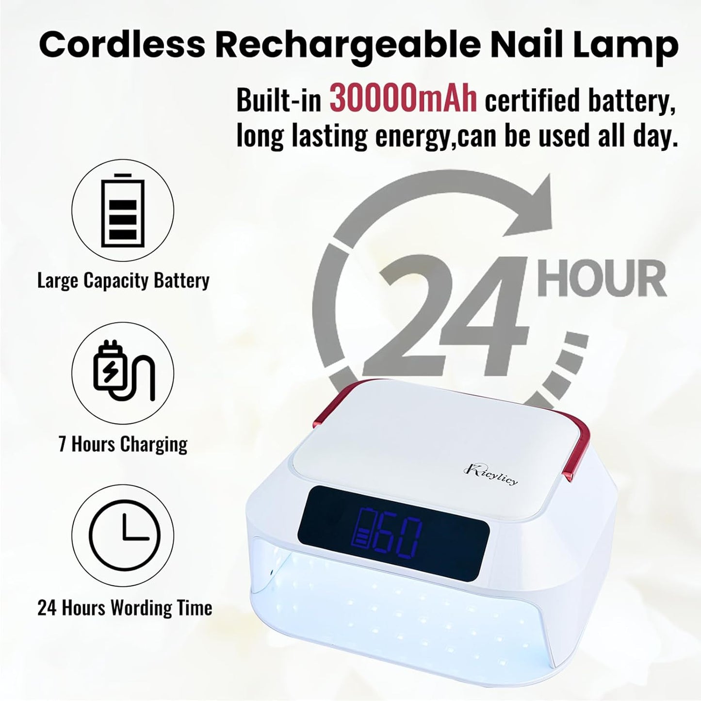 Cordless Nail Lamp,218W Professional Rechargeable UV LED Nail Lamp for Salon,Nail Lamp Built-in 30000mAh Battery,82PCS LEDs Nail Dryer with Dual Displays & Detachable Hand Pillow
