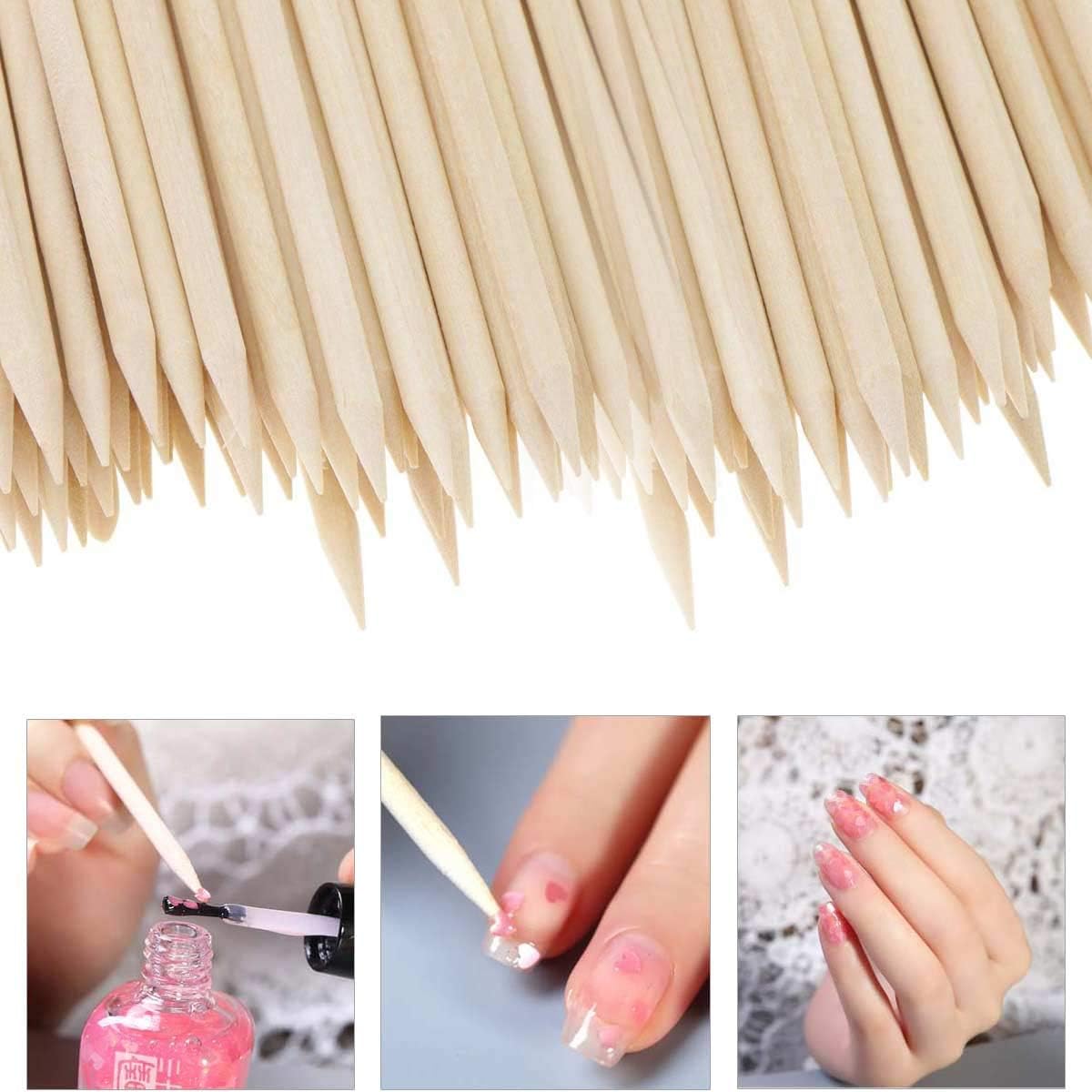 Onwon 500 Pieces Orange Wood Sticks - Double Sided Nail Art Multi-Functional Cuticle Pusher Remover, Clean Nail Polish - 110mm Pointed End & Flat End Manicure Pedicure Tool