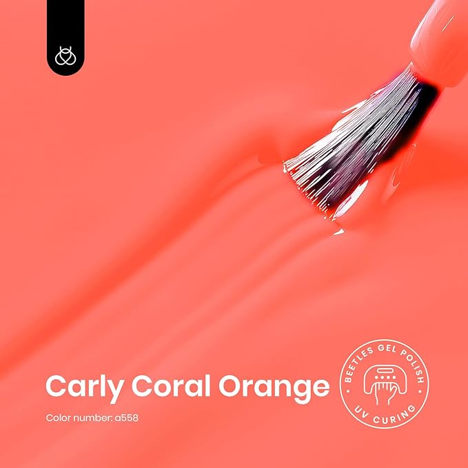 Beetles Peach Gel Nail Polish Carly Coral Orange Color Soak Off UV LED Nail Lamp Gel Polish 15 ml Each-Summer Nail Art DIY Manicure Gift for Women Girls