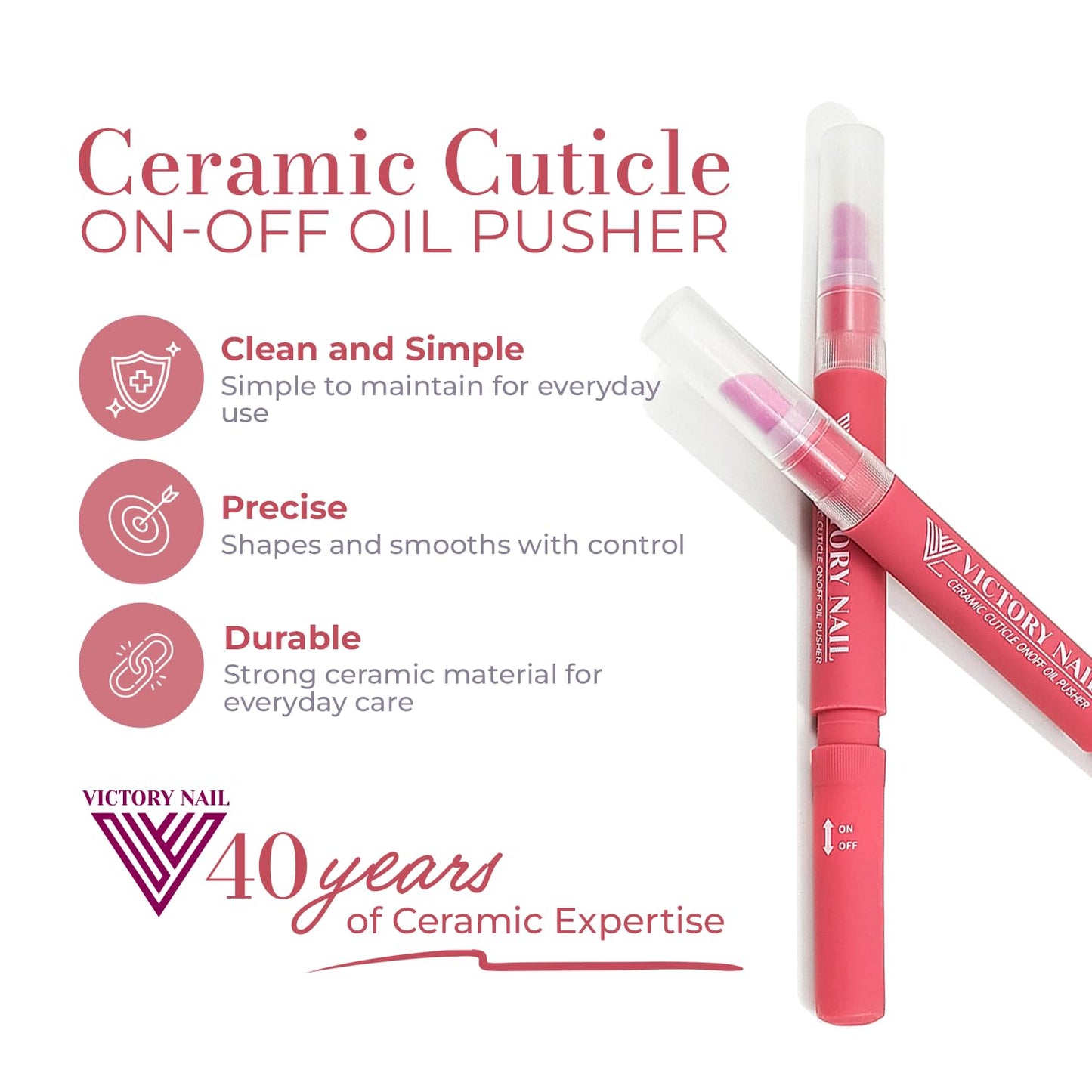 1PCS Ceramic Cuticle On/Off Oil Pusher Cuticle Pusher