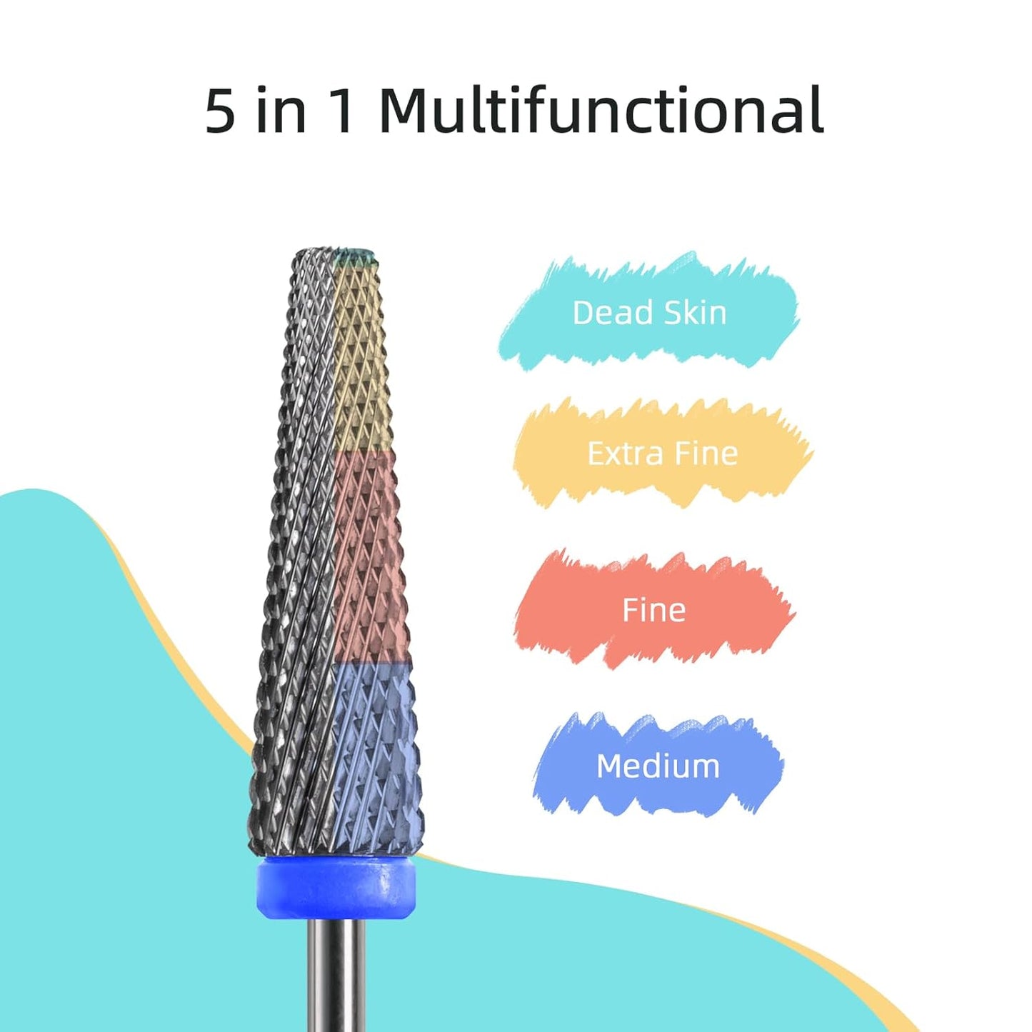 Super Long 5 in 1 Nail Drill Bits, 24mm Carbide Tapered Cone Nail Bit, 3/32" Two-way Rotate Drill Btis for Nails, Electric Drill File Machine, Manicure Removal Cuticle Soft Gel,M