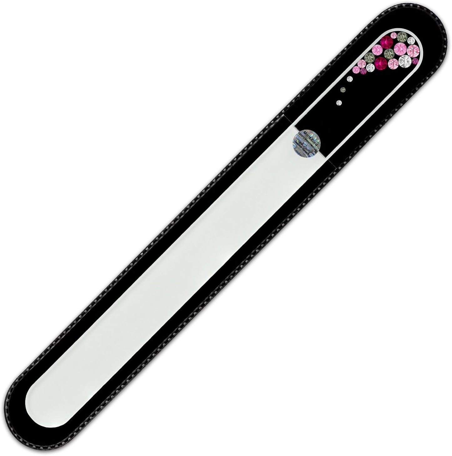 Large Size Glass Nail File Hand Decorated with Swarovski Elements, in Black Velvet Sleeve, Genuine Czech Tempered Glass, Hand-Made Crystal Nail File