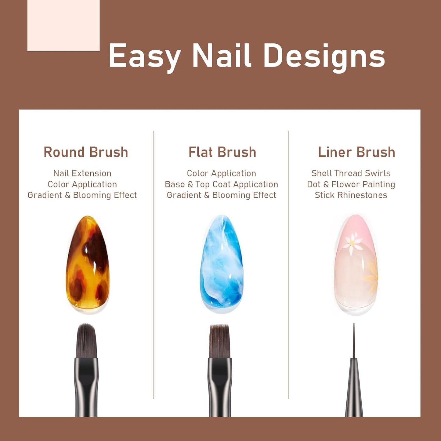 Nail Art Bushes Set - Professional 5Pcs Double-Ended Nail Brush for Art, Long Lines, Ombre & 3D Design Nail Brush Pen for Gel Polish Manicure DIY Home Salon