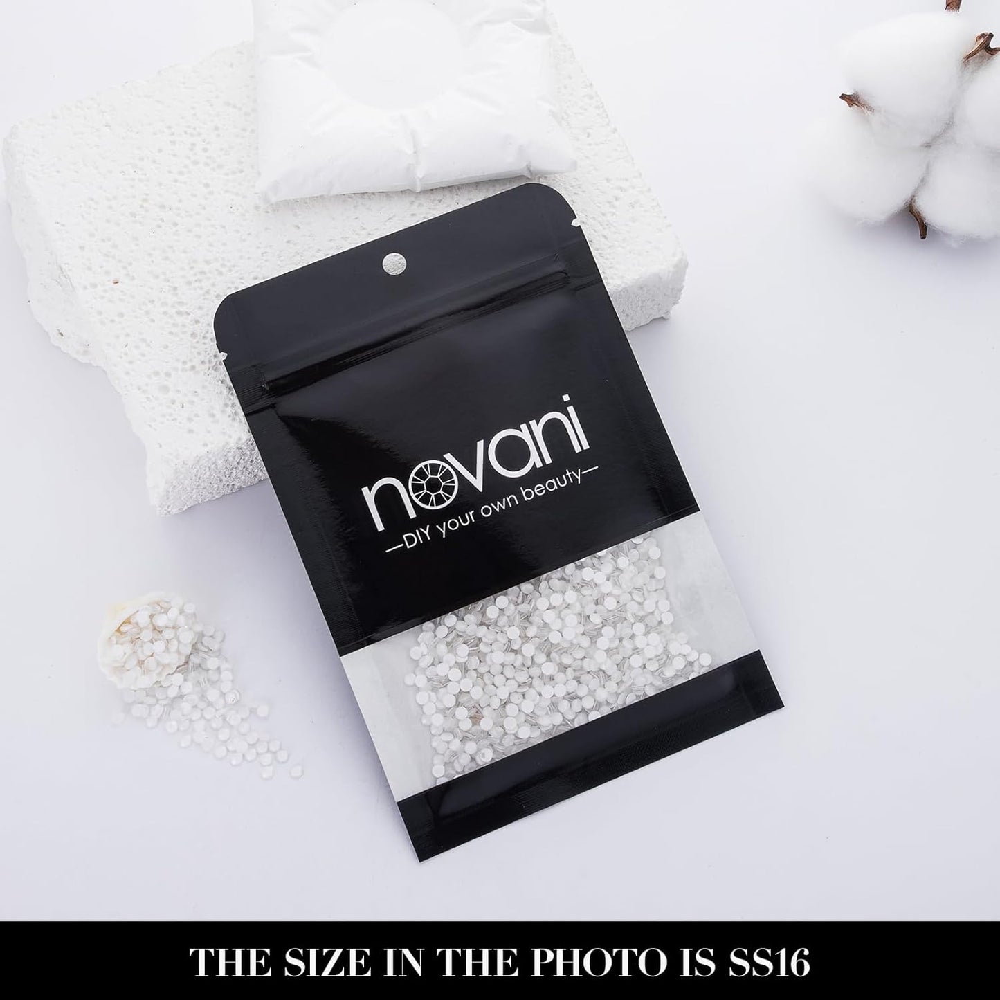 Novani 3000 Pieces Flatback Rhinestones Glass Round Gems Neon-White Crystals for Nail Art DIY Crafts Clothes Shoes,SS16,3.8-4.0mm
