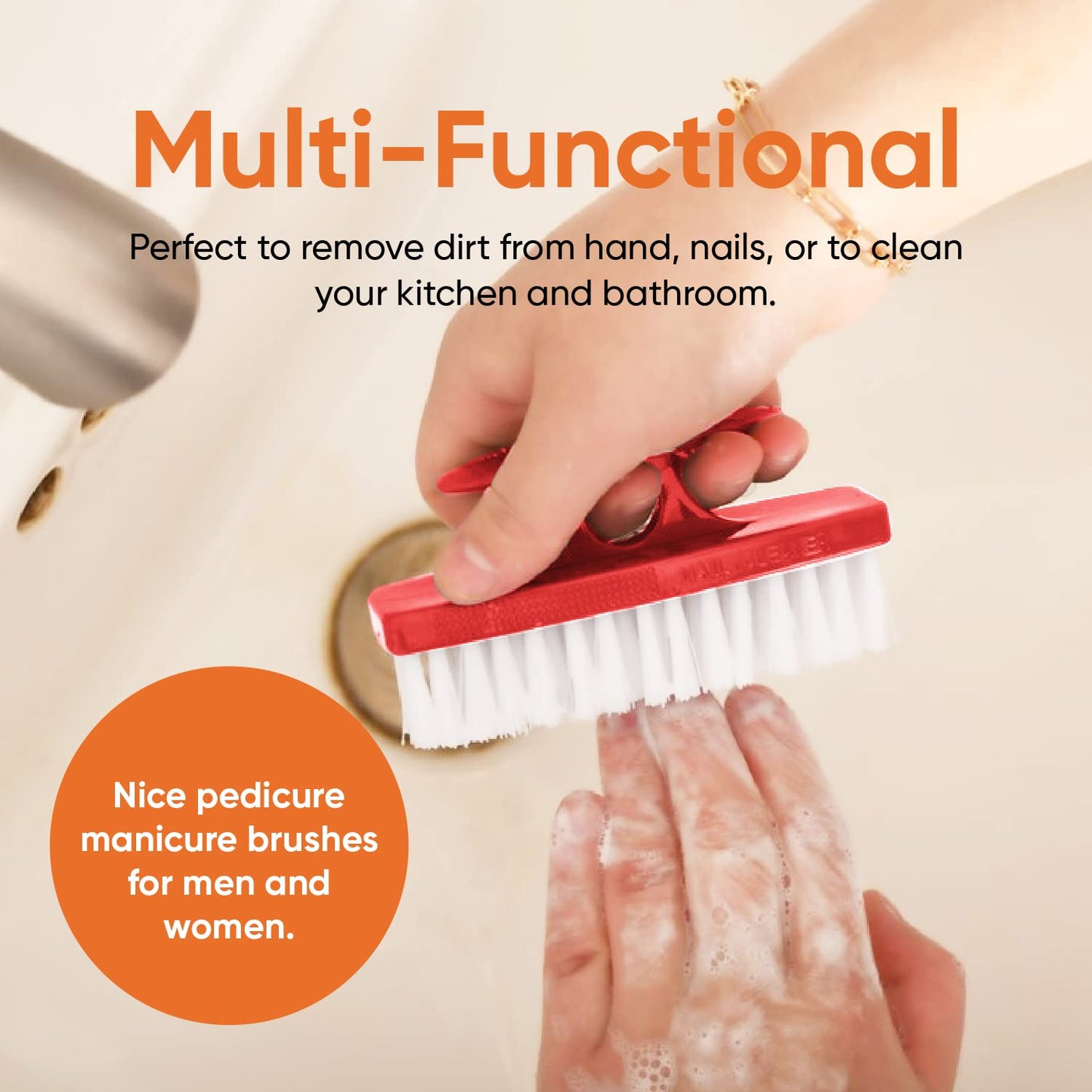Superio Nail Brush Set (6 Pack) Cleaner with Handle, Durable Brush Scrubber to Clean Toes, Fingernails, Hand Scrubber All Surface Cleaning, Heavy Duty Scrub Brush Stiff Bristles, Easy to Hold. (Red)