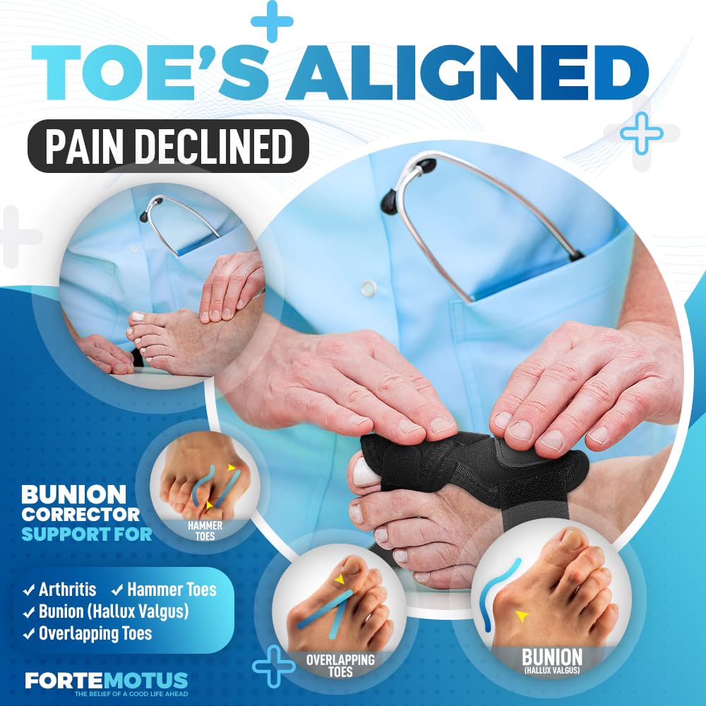 FORTEMOTUS Bunion Corrector, Two Level Bunion Splint Big Toe Separator for Pain Relief, Hallux Valgus, Overlapping toe, Big Toe Straightener Day & Night Support for Women & Men (2 Pics)
