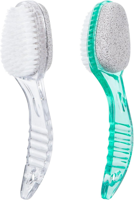 2 Pcs Foot Brush for Shower with Handle 2 in 1,Ooloveminso Large Foot Pumice Stone Brush Scrubber Foot File Calluses Remove Suitable for Horniness Foot Spa,Foot Care Smooth Skin (Green&Transparent)