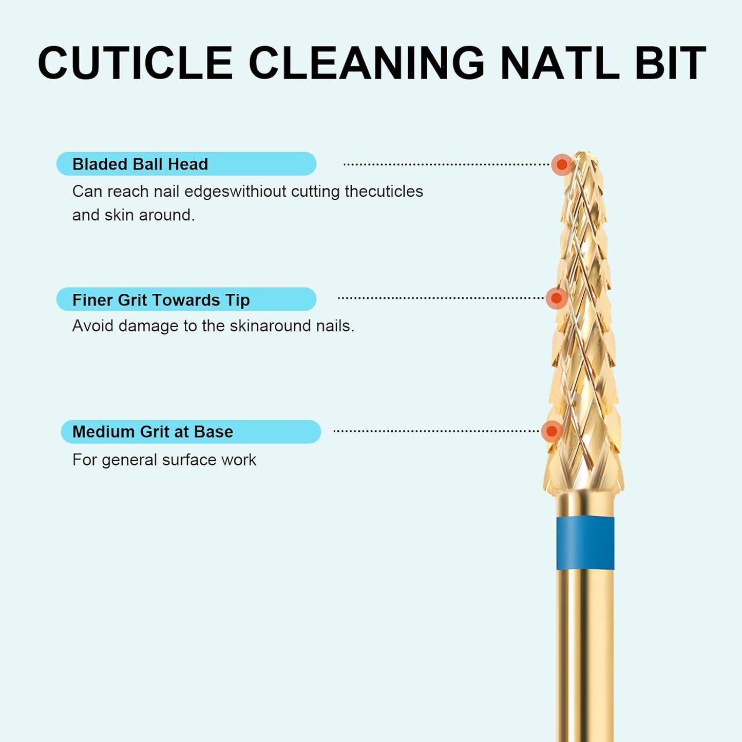 3/32" Small Cone Clean Medium Grit Carbide Cuticle Cleaner Bit for Electric Nail Drills – Professional Manicure Tool for Nail Salons and Home Use (M Grit. Gold)