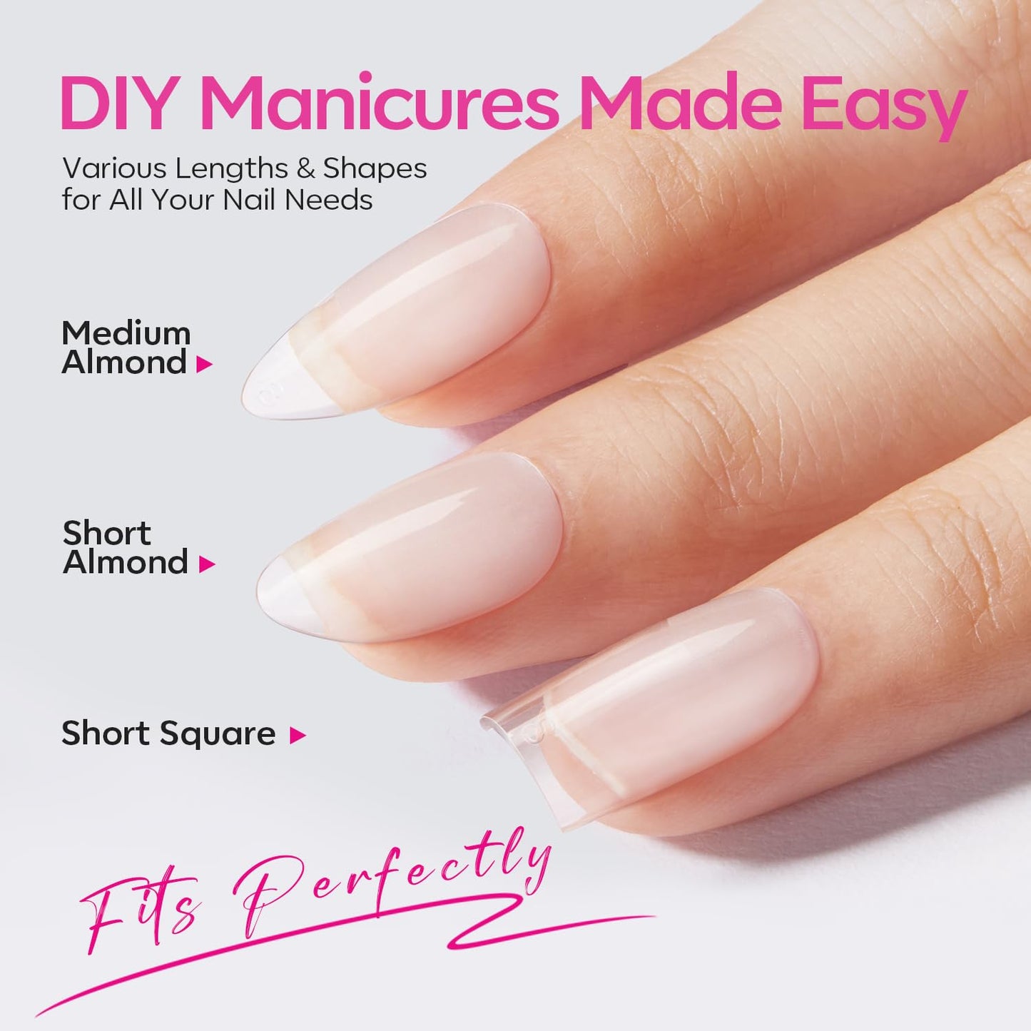 Modelones Medium & Short Almond & Short Square nail tips - Multi-type 3 Styles Set Gel Tips Half Matte Full Cover Clear Acrylic Gel Kit Fake Nails for Extension DIY Salon 450Pcs 15Sizes