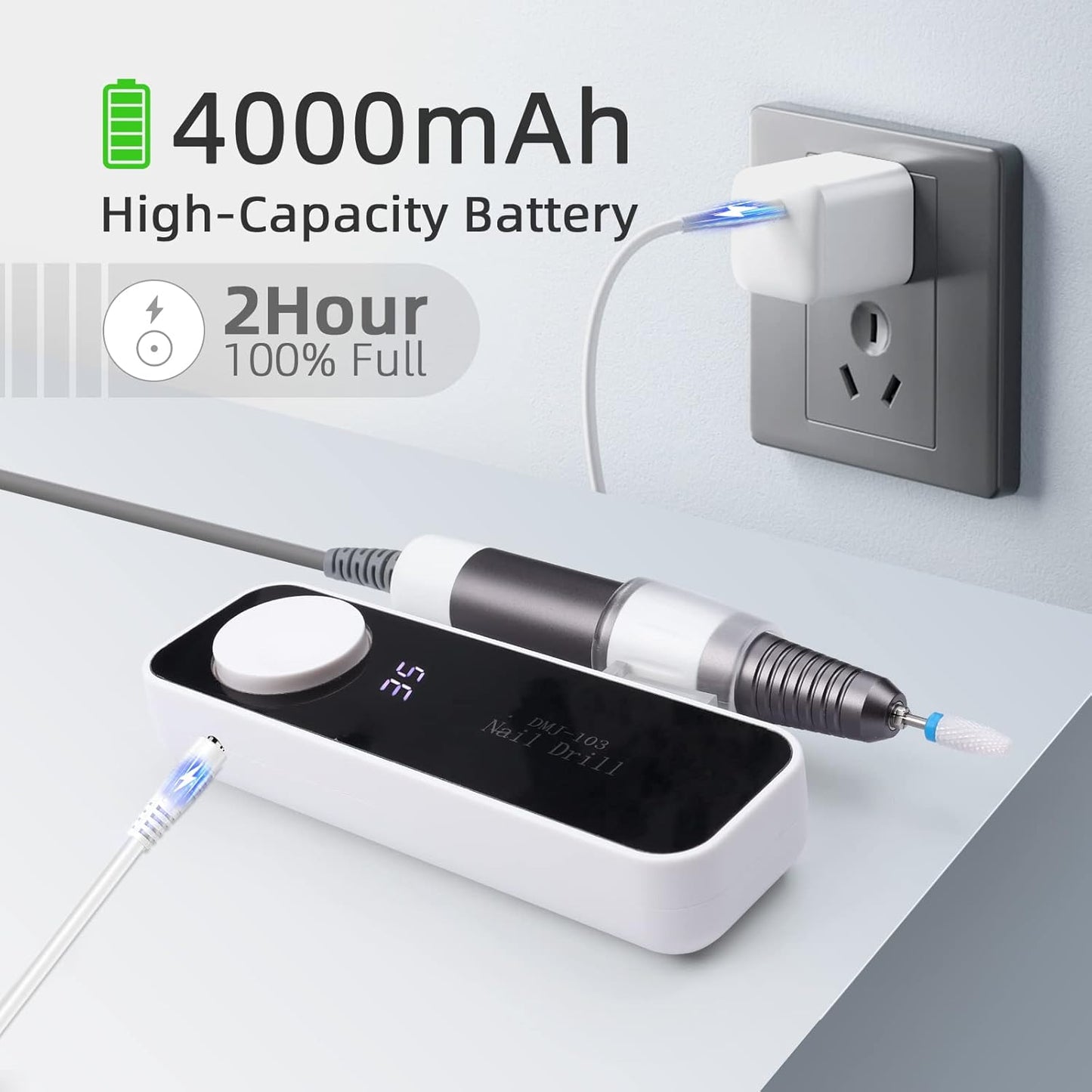 SAVILAND Electric Nail Drill 35000RPM: High Speed Portable Nail Drill Machine Nail File with Ceramic Corn Bit USB Rechargeable for Acrylic Gel Nails Removal Manicure Pedicure Kit for Home Salon White