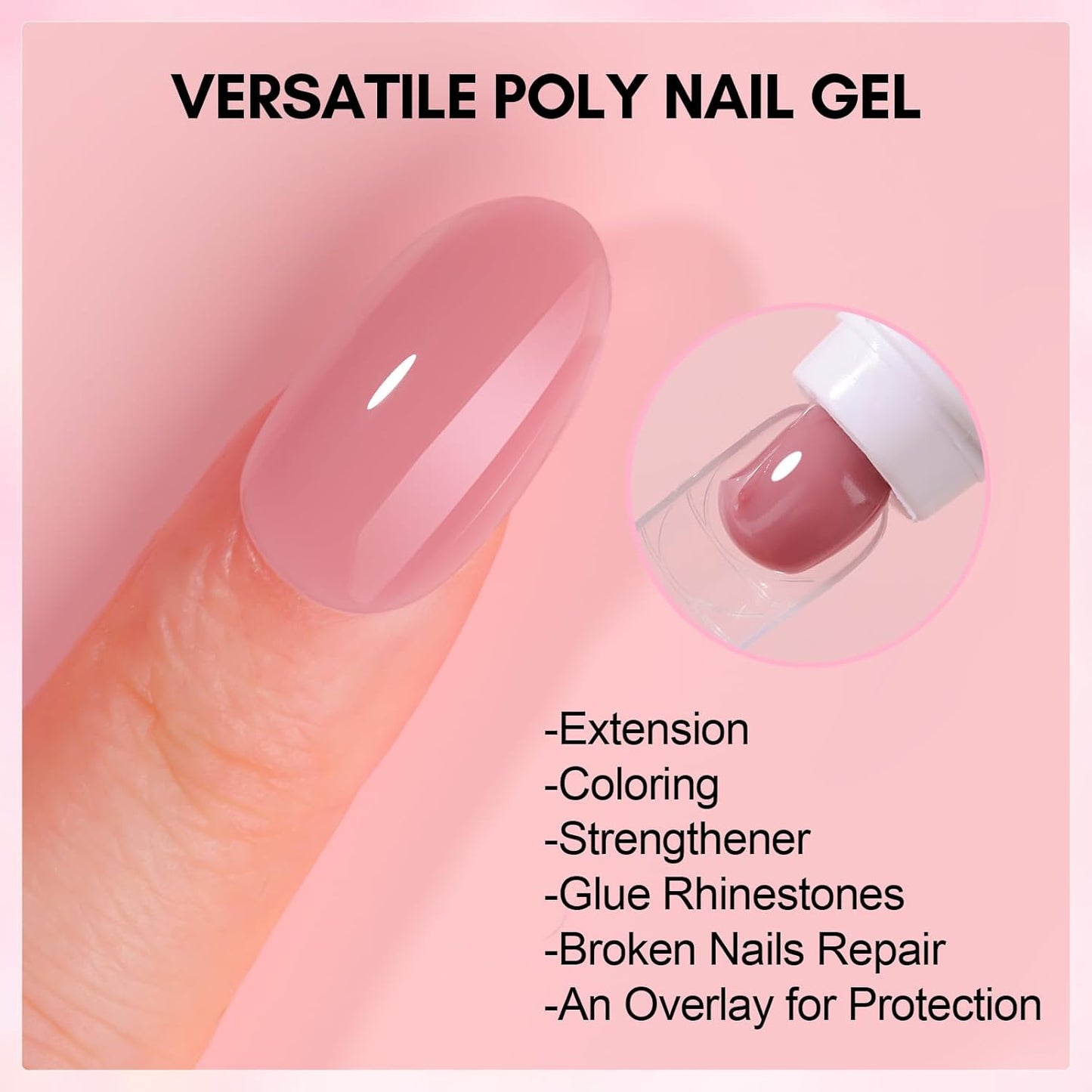 Makartt Poly Nail Gel Hema-Free 50ML Builder, Elegant Colored for Extension Strengthener 3D Diy,Resistent Hard Gel, Large Capacity Manicure Design Home Salon-Mauve Pink