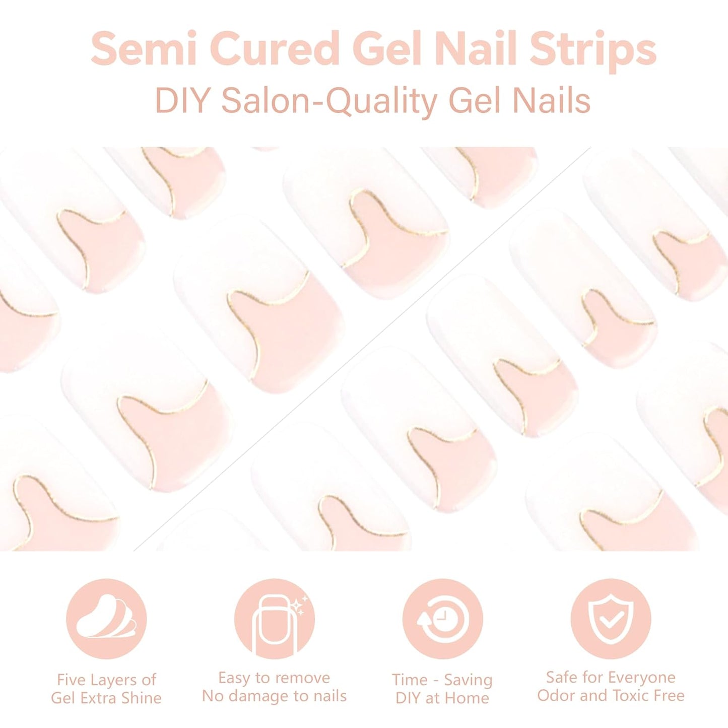 Semi Cured Gel Nail Strips-Wedding nail stickers for bride bridal party elegant nail designs French manicure styles Quick DIY nail art stickers Works with Any UV/LED Lamps(Platinum French)