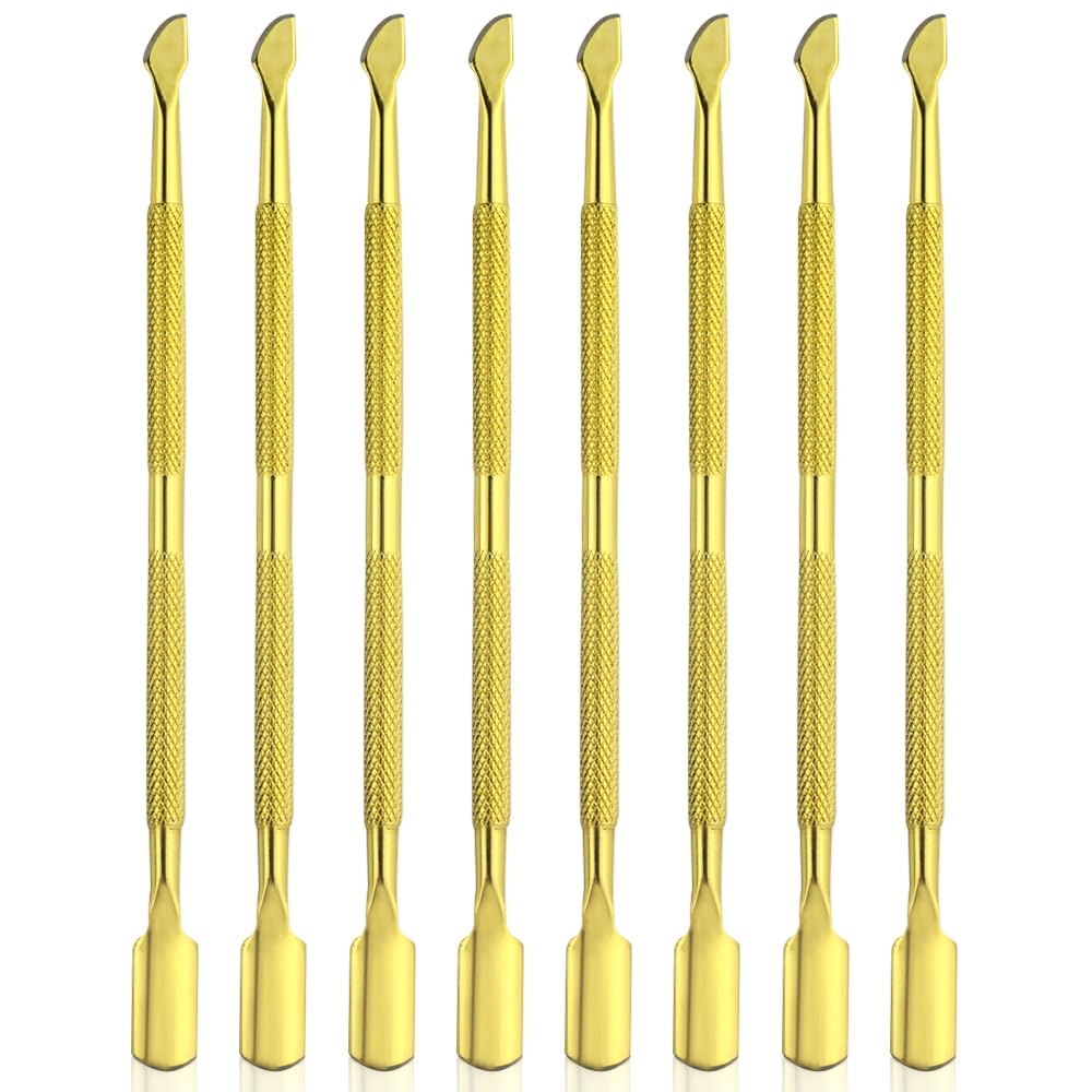 8 Pieces Nail Cuticle Pusher Stainless Steel Nail Polish Cuticle Remover Double Ended Manicure Nail Pedicure Tool Metal Cuticle Peeler Scraper for Fingernails and Toenails (Gold)