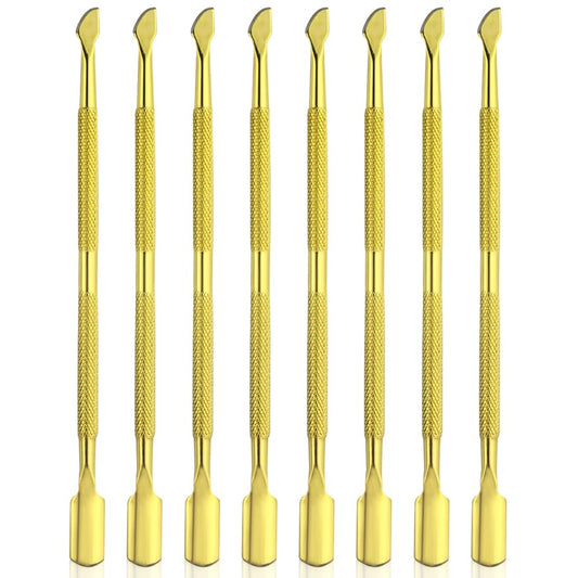 8 Pieces Nail Cuticle Pusher Stainless Steel Nail Polish Cuticle Remover Double Ended Manicure Nail Pedicure Tool Metal Cuticle Peeler Scraper for Fingernails and Toenails (Gold)