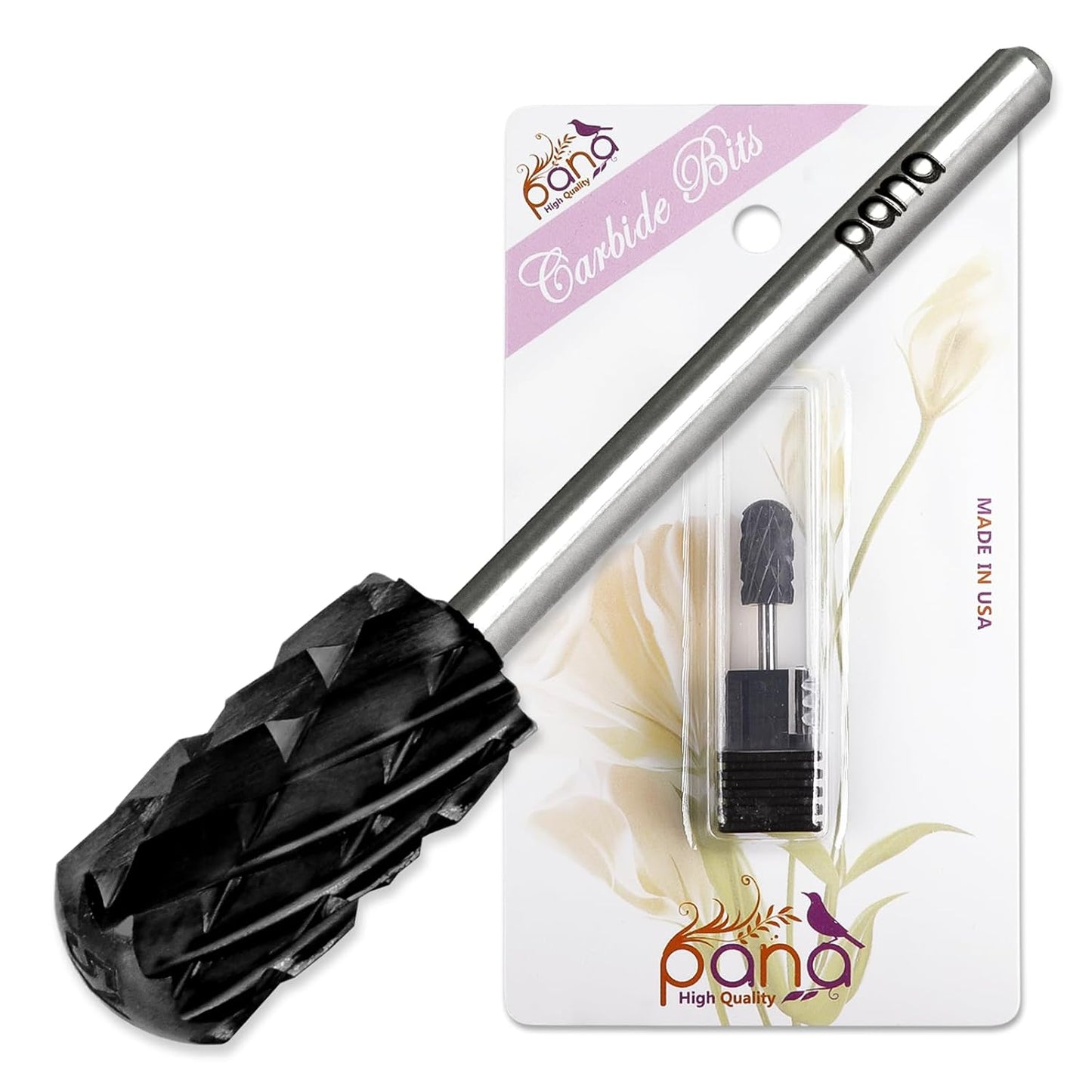 PANA 3/32" Large Smooth Round Top Safety Carbide Nail Drill Bit for Gel Polish & Acrylic Removal Nail Salon Manicure Pedicure Electric File Tools (Large Barrel - DLC Black, 5X Coarse)