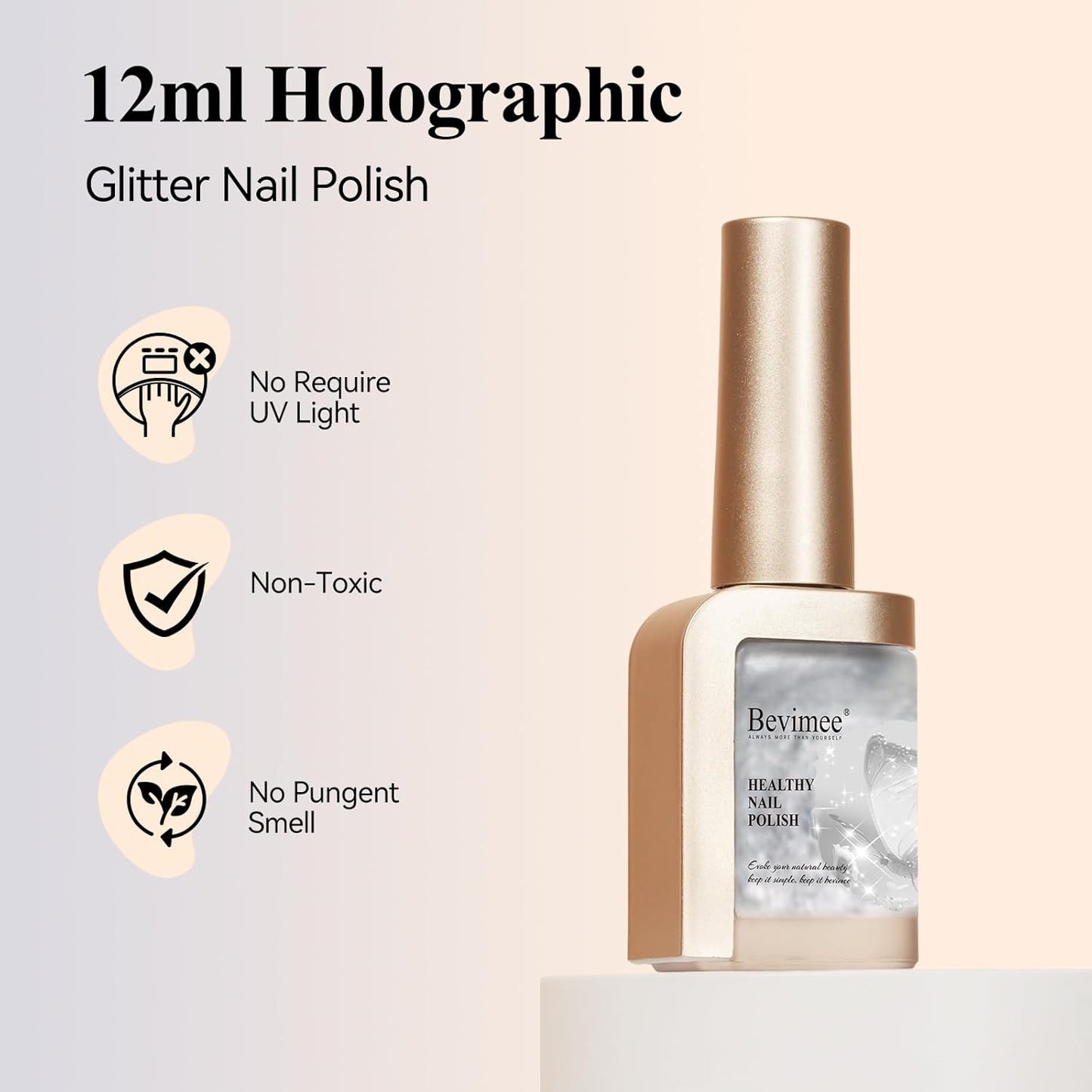 Silver Glitter Nail Polish Quick Dry 12ML, Sparkly Shimmer Shine nail polish Holographic Shimmery Nail Lacquer Varnish Nail Polish Natural Nail Art for Beginner-1PC