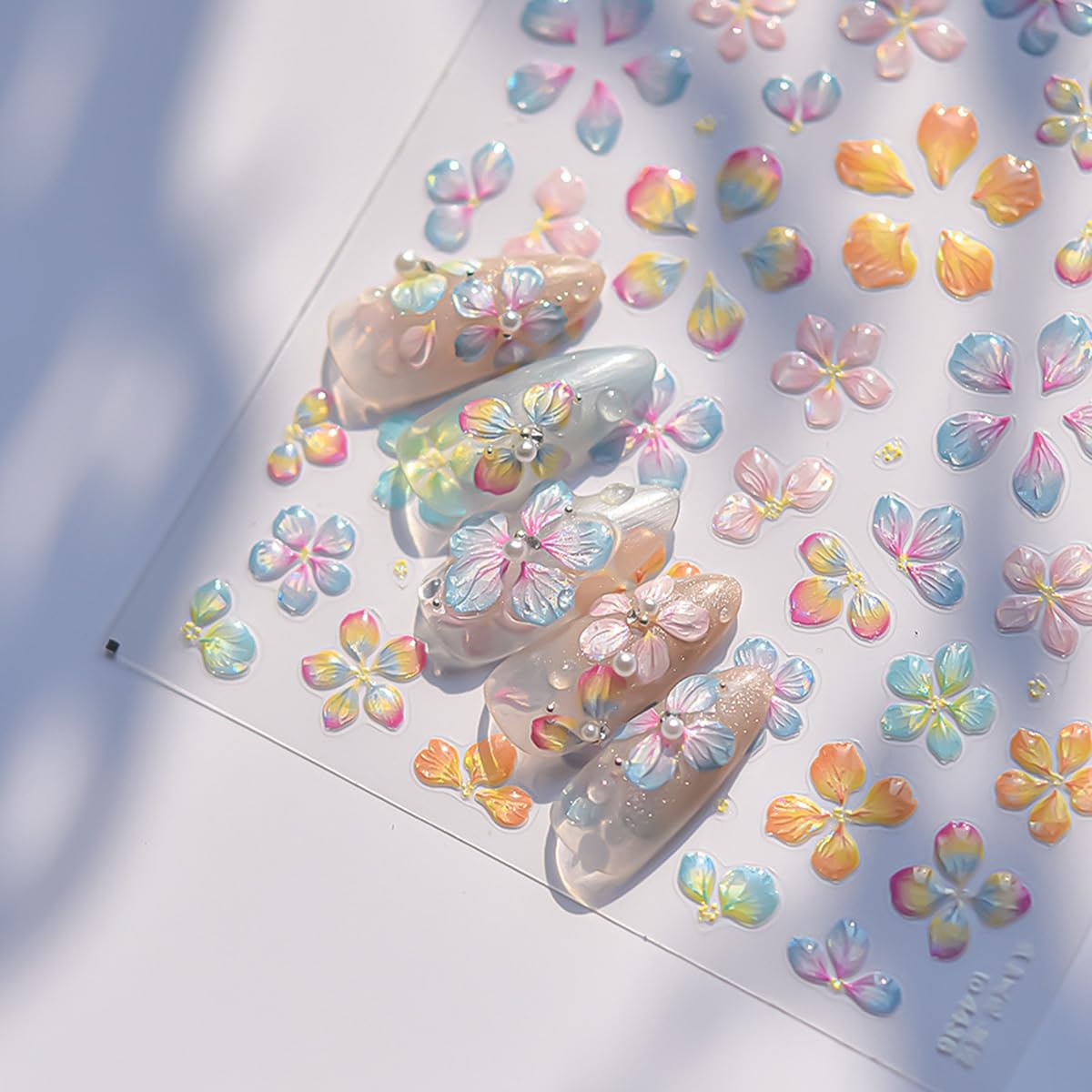 Flower Nail Art Stickers Decals 5D Embossed Jelly Flowers Nail Decals 1PCS Exquisite Shinny Colorful Floral Spring Summer Design Flower Nails Adhesive Sliders Supply for Women DIY Nail Art Decorations