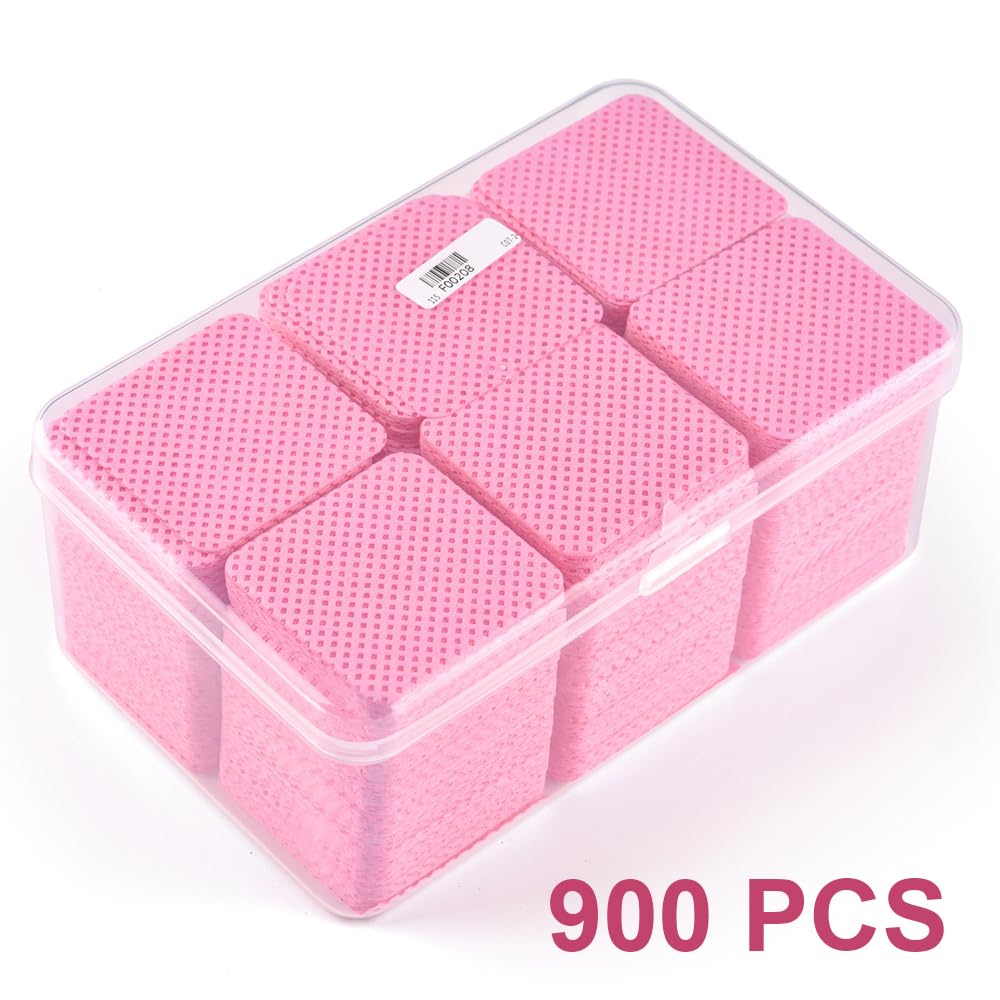 900 PCS Lint Free Nail Cleaning Wipes to Remove Gel Nail Polish & Other Excess Liquid Disposable Nail Cleaning Wipes (Pink)
