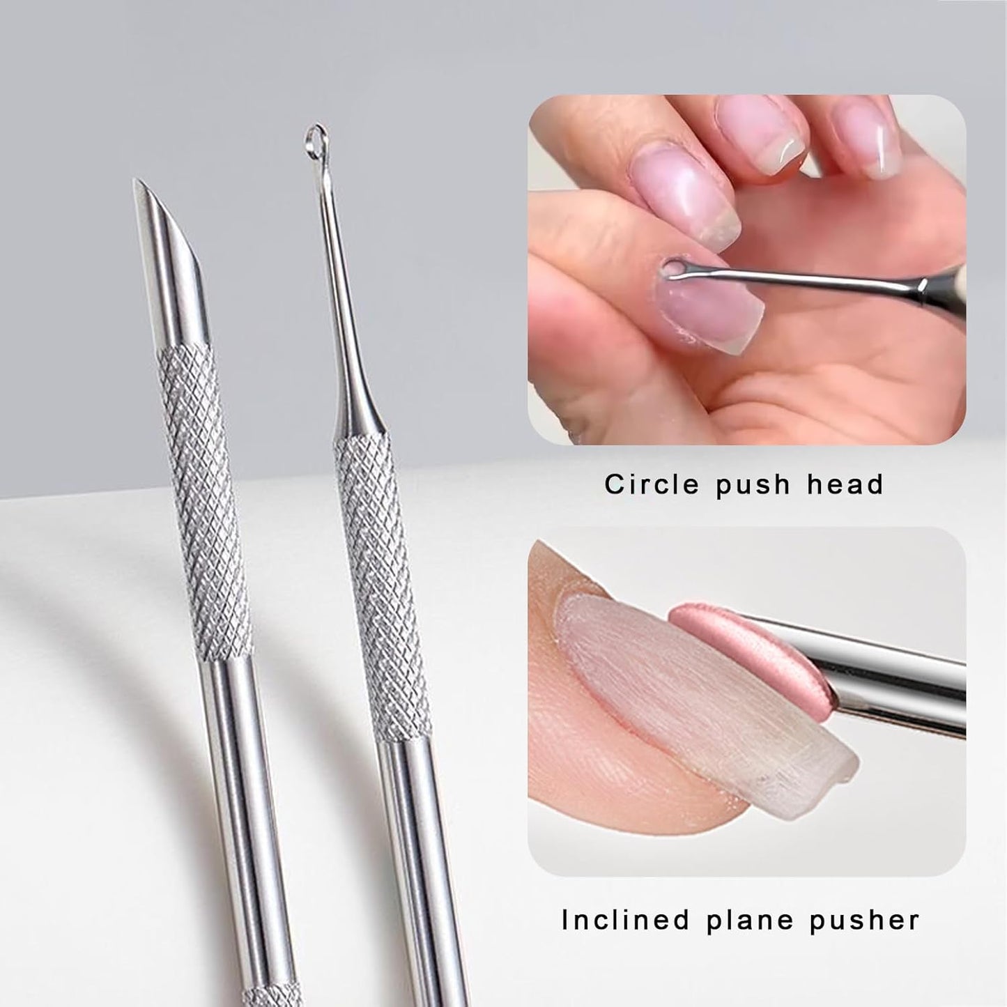 SILPECWEE Pre-treatment Nail Cuticle Pusher, Dual Ended Nail Pusher with Storage Bags, 100pcs Self Adhesive Sandpaper - 100/180 Grit for Nail Art Pre-polishing Nails Supplies for Fingernail and Foot