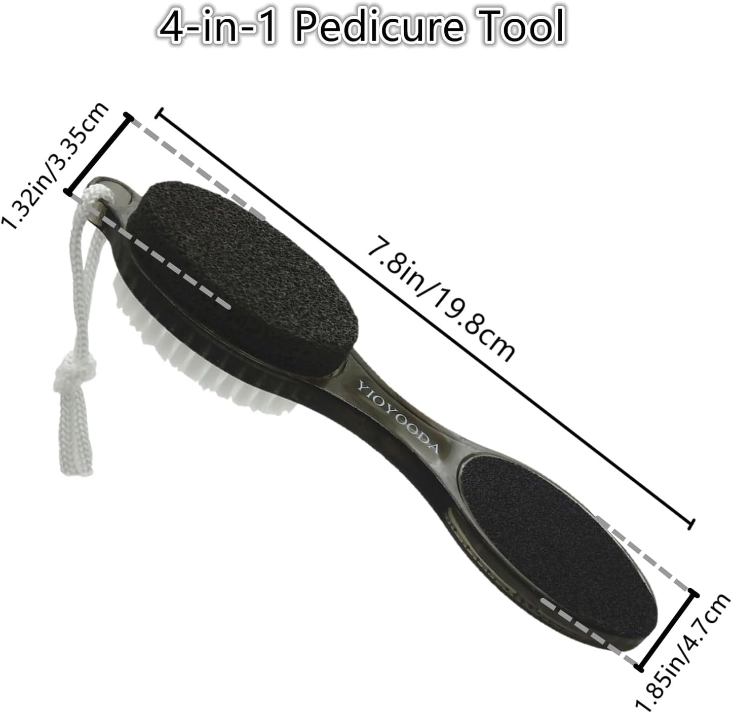 Foot File Callus Remover 4-in-1, 2 Pcs Feet Scraper Pedicure Tools with Pumice Stone, Scrubber Brush, Foot Rasp and Sand Paper, Double Sided Multi Purpose, Clear Black