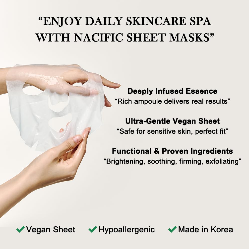 KOSBEAUTY NACIFIC Face Masks Skincare Korean – Premium 10-Sheet Variety Pack for Ultimate Skin Nourishment – Hyaluronic Acid, Ceramide & Vitamin-Infused for All Skin Types