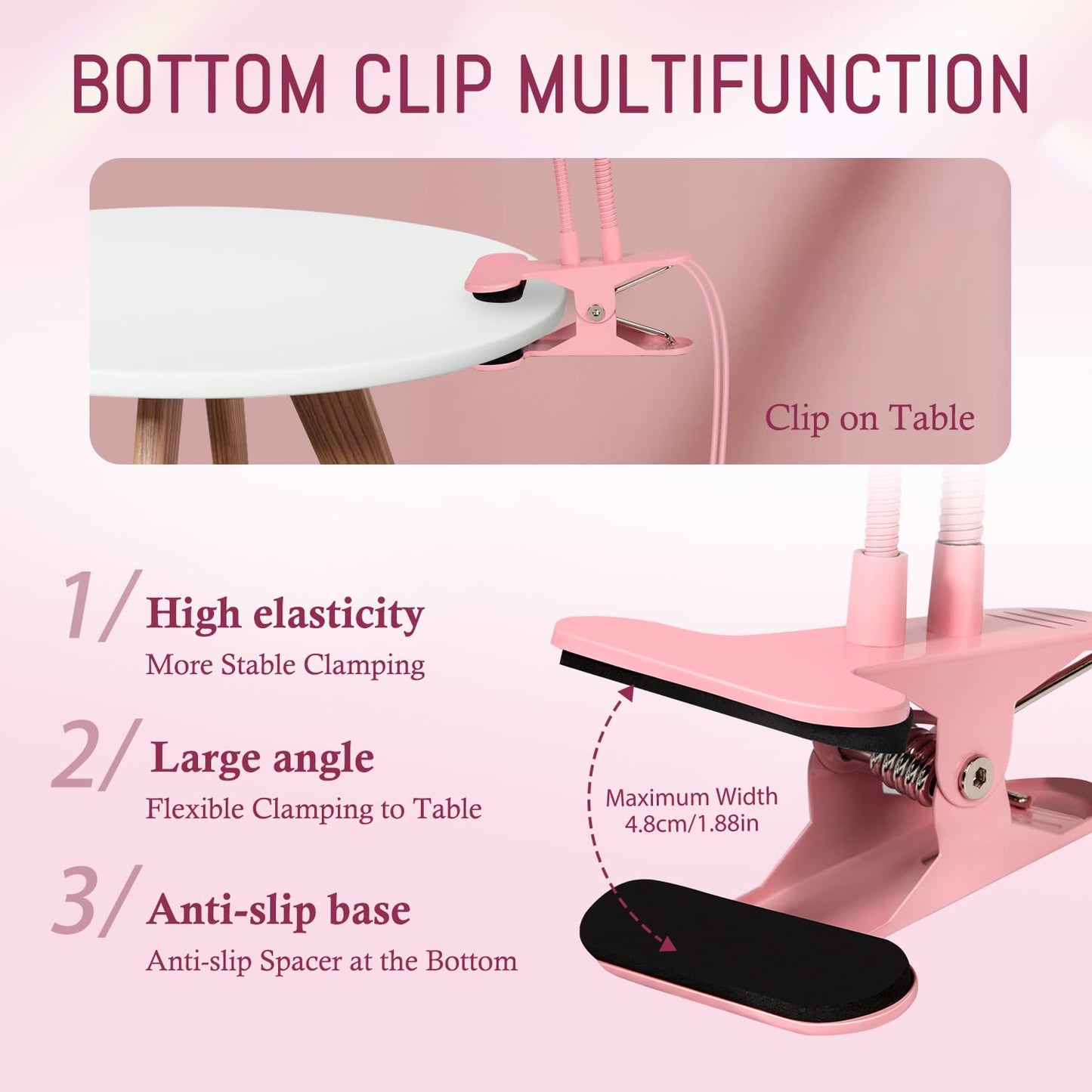AORAEM LED Nail Lamp Double-Headed UV LED Light Quicky-Dry Duck Neck UV Lamp Dryer Curing Light with Portable Gooseneck and Clamp Flash Cure U V Light for Gel Nails Professional Home DIY Salon Pink