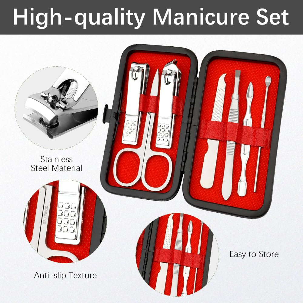 Manicure Set, Nail Clipper Set 7 in 1 Manicure Kit Stainless Steel Nail Clipper Kit Pedicure Kit Portable Nail Grooming Kit Fingernail Toenail Clippers for Men Husband Boyfriend Women Silver