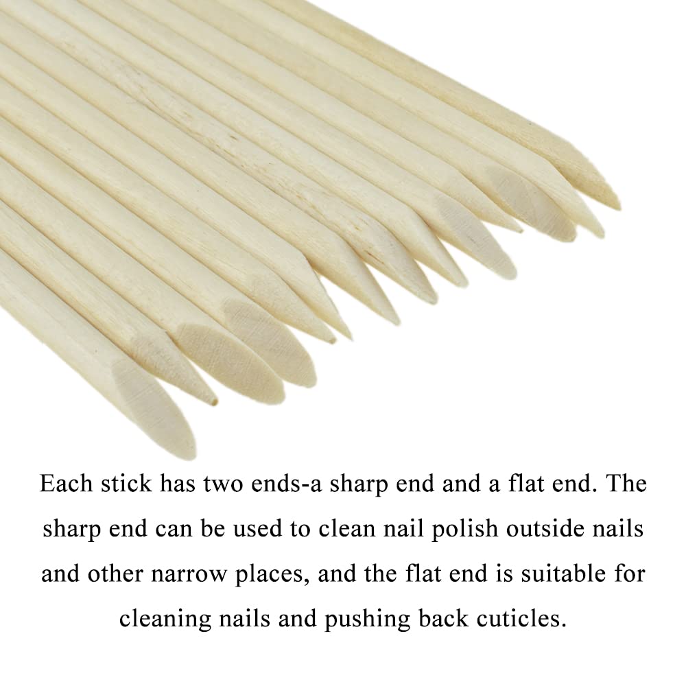 HAHIYO 3.7 inches 100PCs Natural Wood Double-Ended Cuticle Pusher Stick - Mini Orange Wood Stick for Nail Care, Manicure, and Pedicure - Effective Nail Cuticle Remover and Cleaning Tool Set