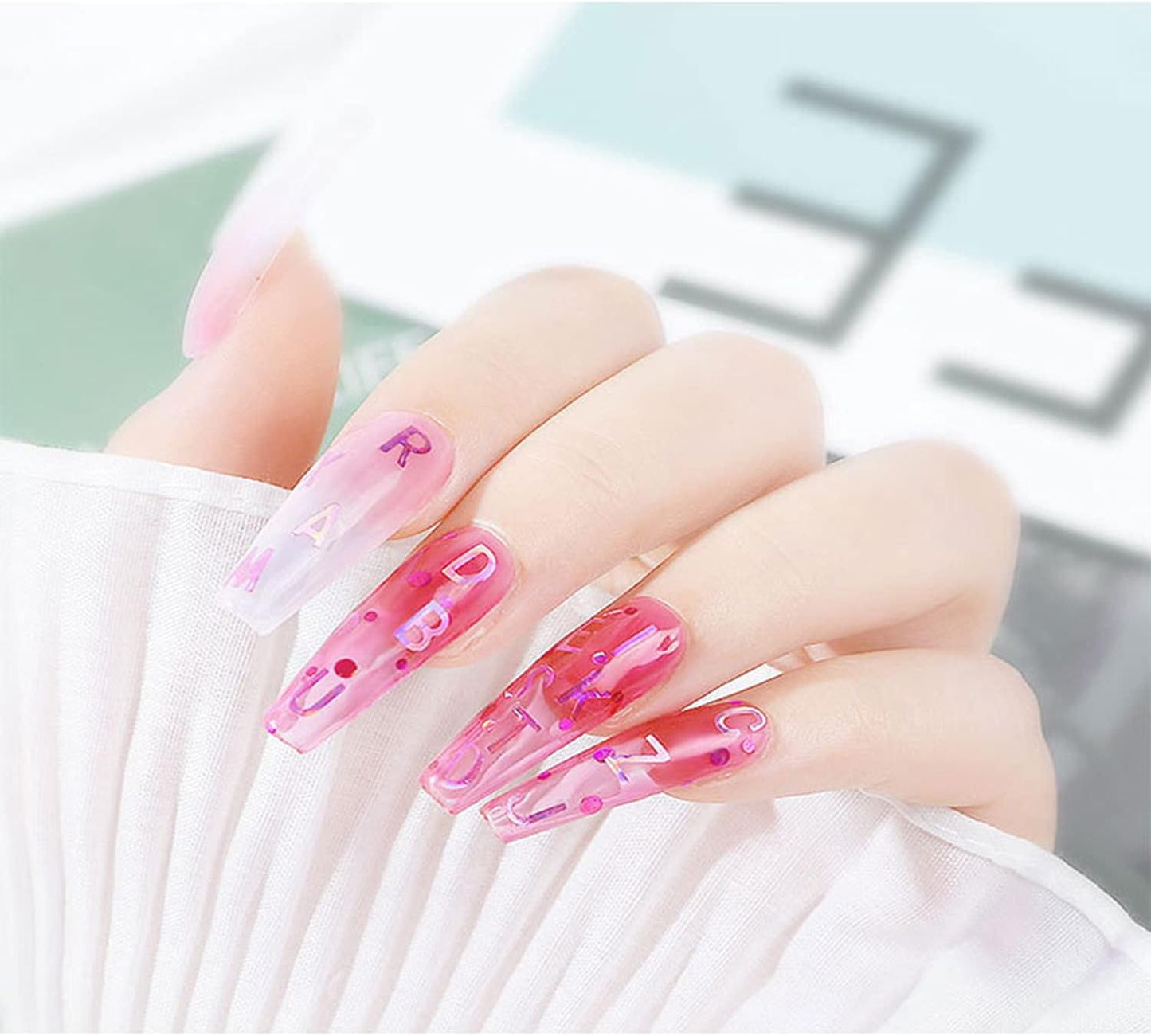 12 Colors Letters Nail Art Glitters Sequins Laser Gold 3D Flakes Alphabet Designs Accessories for Women Girls Manicure Tips Decorations Shine Stickers Decals