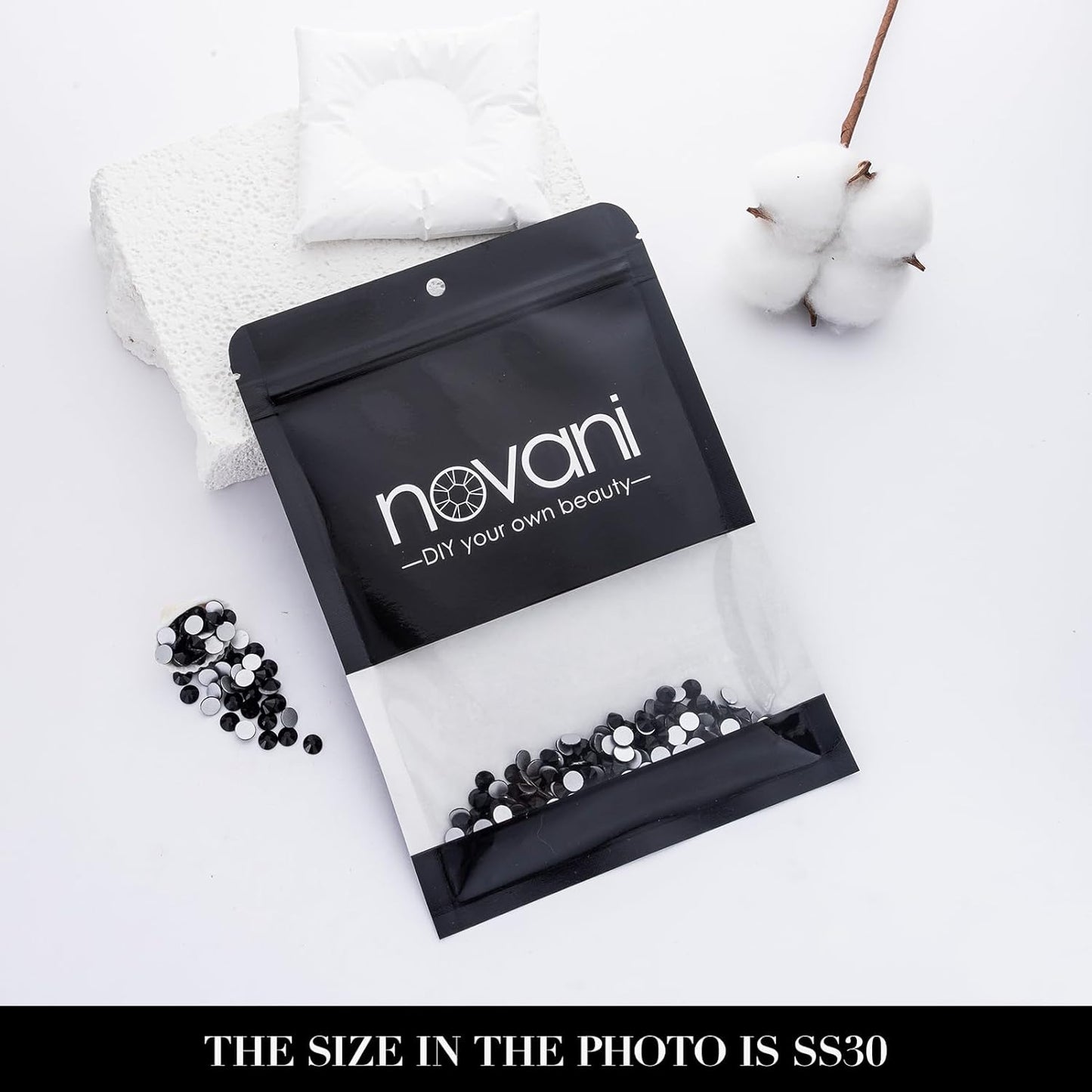 Novani 576 Pieces Flatback Rhinestones Glass Round Gems Black Crystals for Nail Art DIY Crafts Clothes Shoes,SS30,6.4-6.6mm