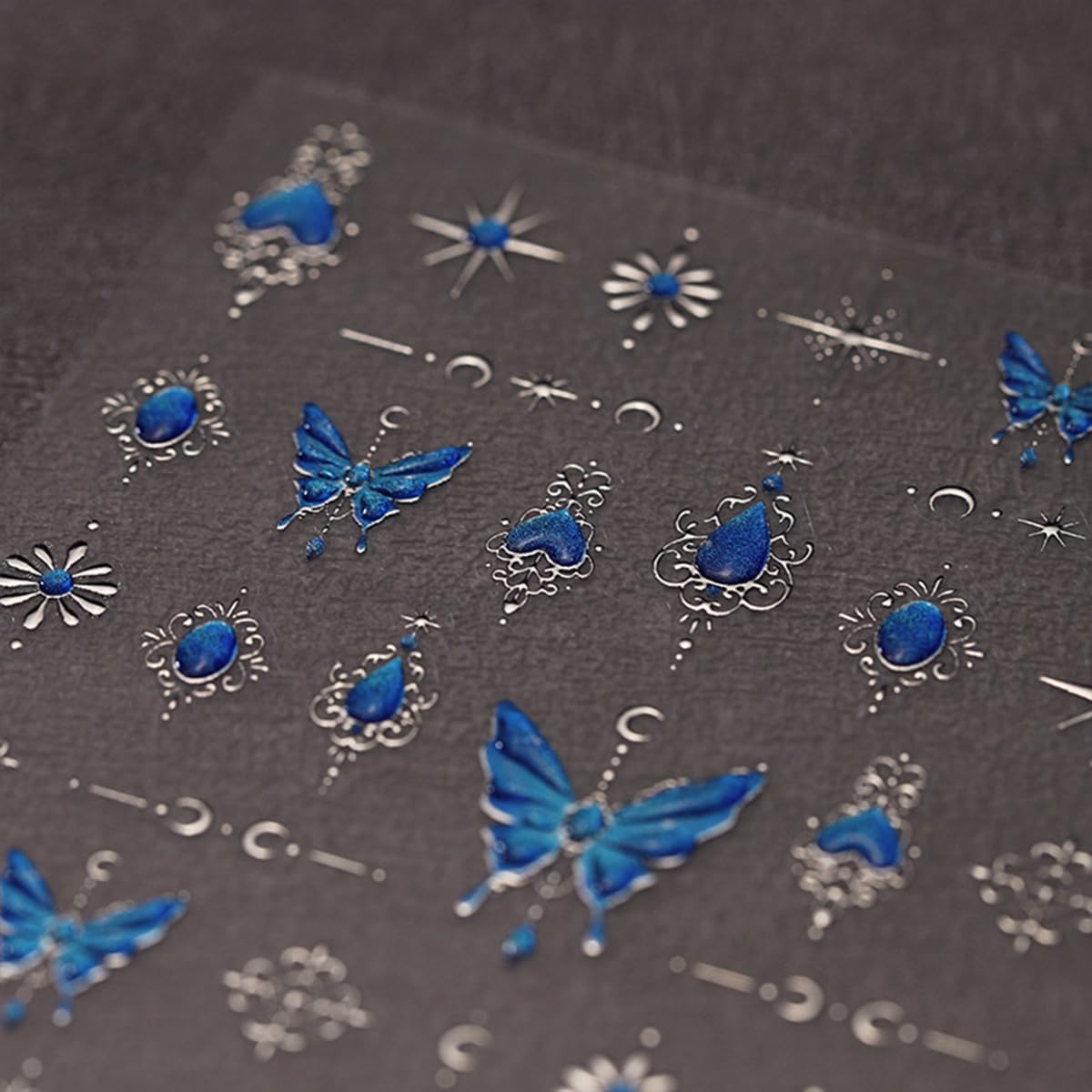 Butterfly Nail Art Stickers Decals Blue Butterfly Nail Decals 5D Embossed Nail Art Supplies Butterflies Star Moon Nail Stickers Shiny Nail Accessories for Women Girls Spring Summer Nail Art Decoration