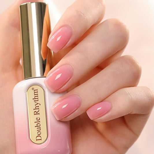 Double Rhythm 0.50 OZ Gel Polish Hema Free Same Color Same Bottle Golden Round Translucent Neutral Natural Milky 15 ML Jelly UV Polish Art DIY at Home (Jelly Pink-C1401)