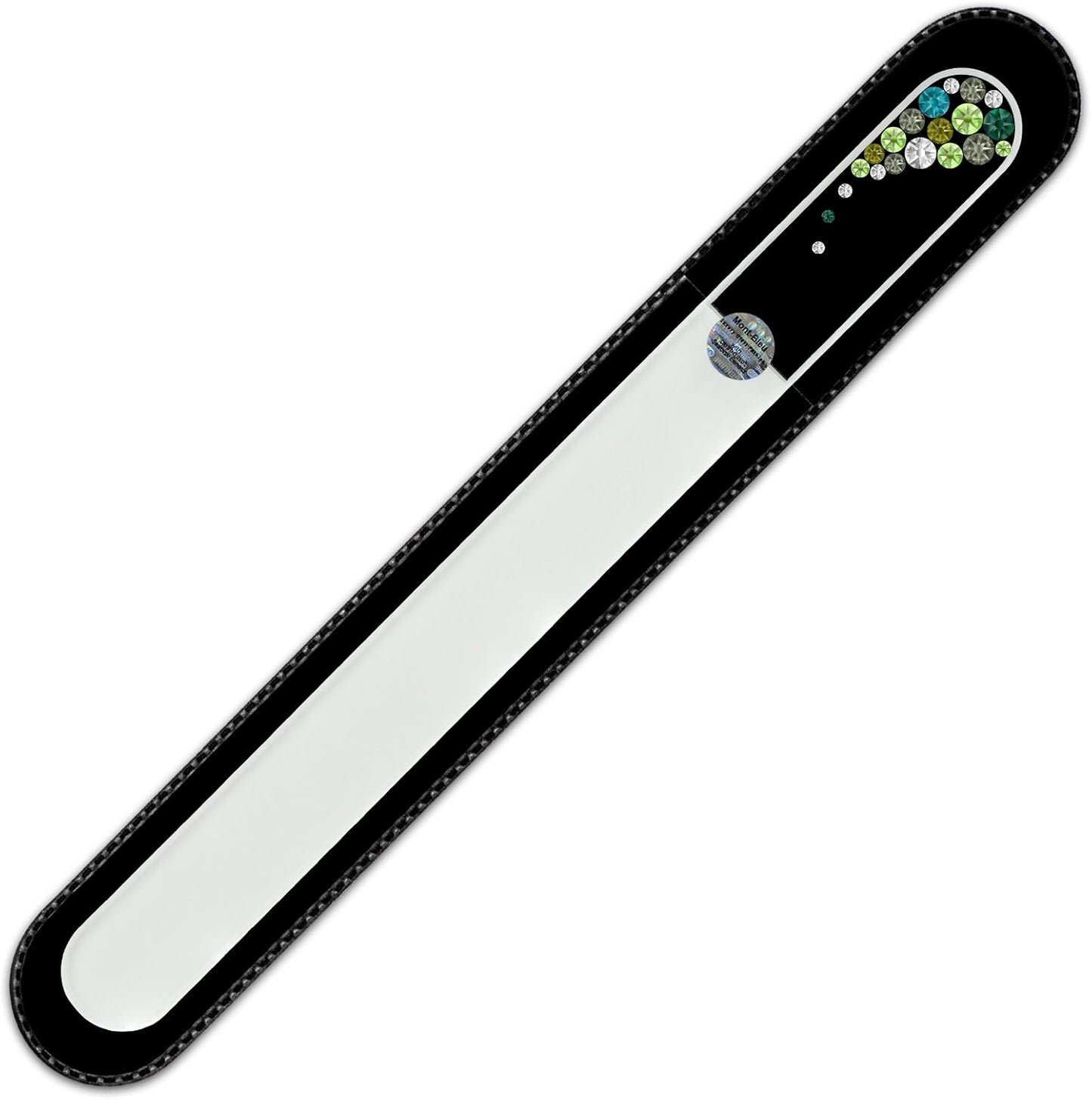 Large Size Glass Nail File Hand Decorated with Swarovski Elements, in Black Velvet Sleeve, Genuine Czech Tempered Glass, Hand-Made Crystal Nail File
