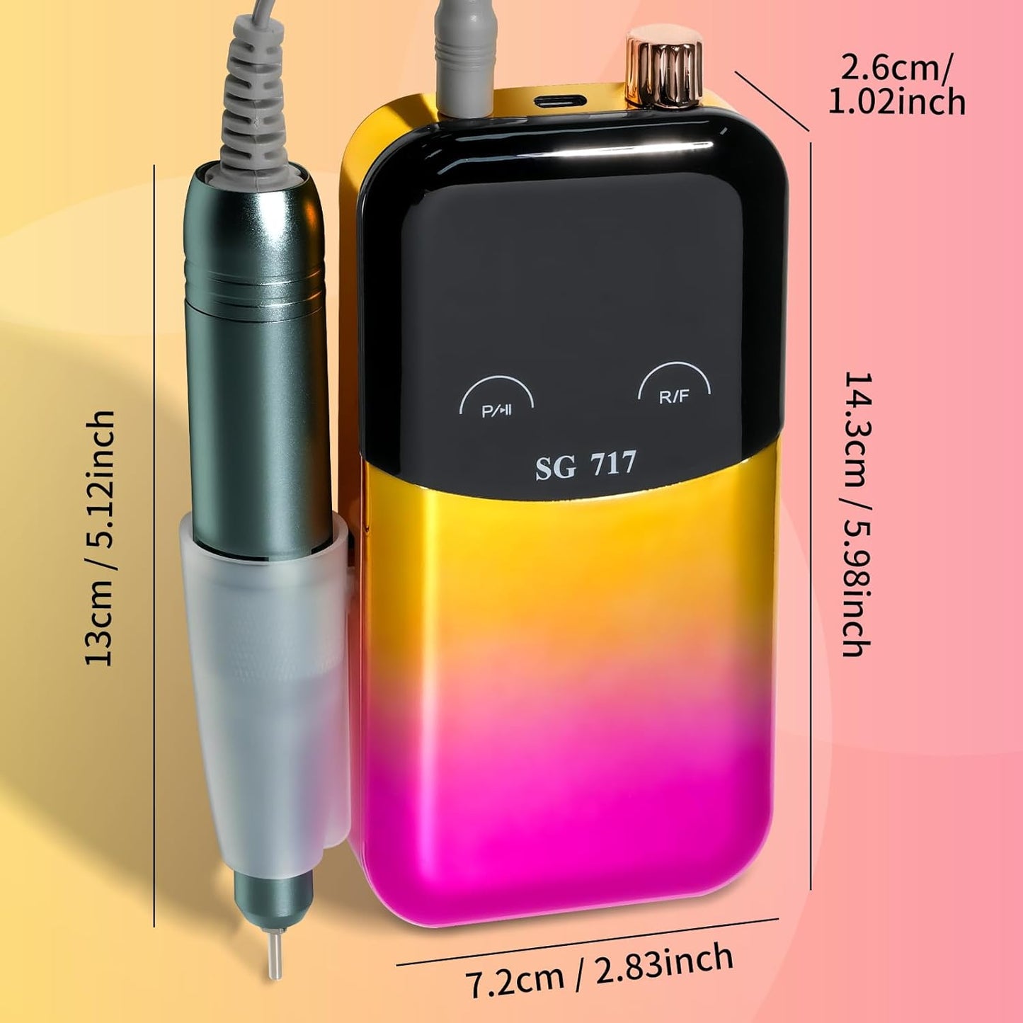 LIMEGIRL Professional Electric Nail File Drill Bits Kit 45000RPM for Acrylic Toenail Machine Clippers with 14 Drill Bit Gradient Yellow Portable Rechargeable Cordless