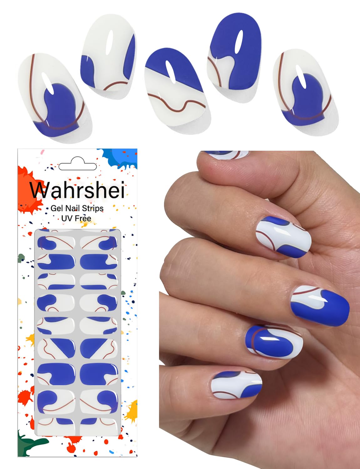 Gel Nail Strips No UV, Royal Blue, UV Free, Long Lasting Gel Stickers - Contains 22 Wraps, 1 Prep Pad, 1 File